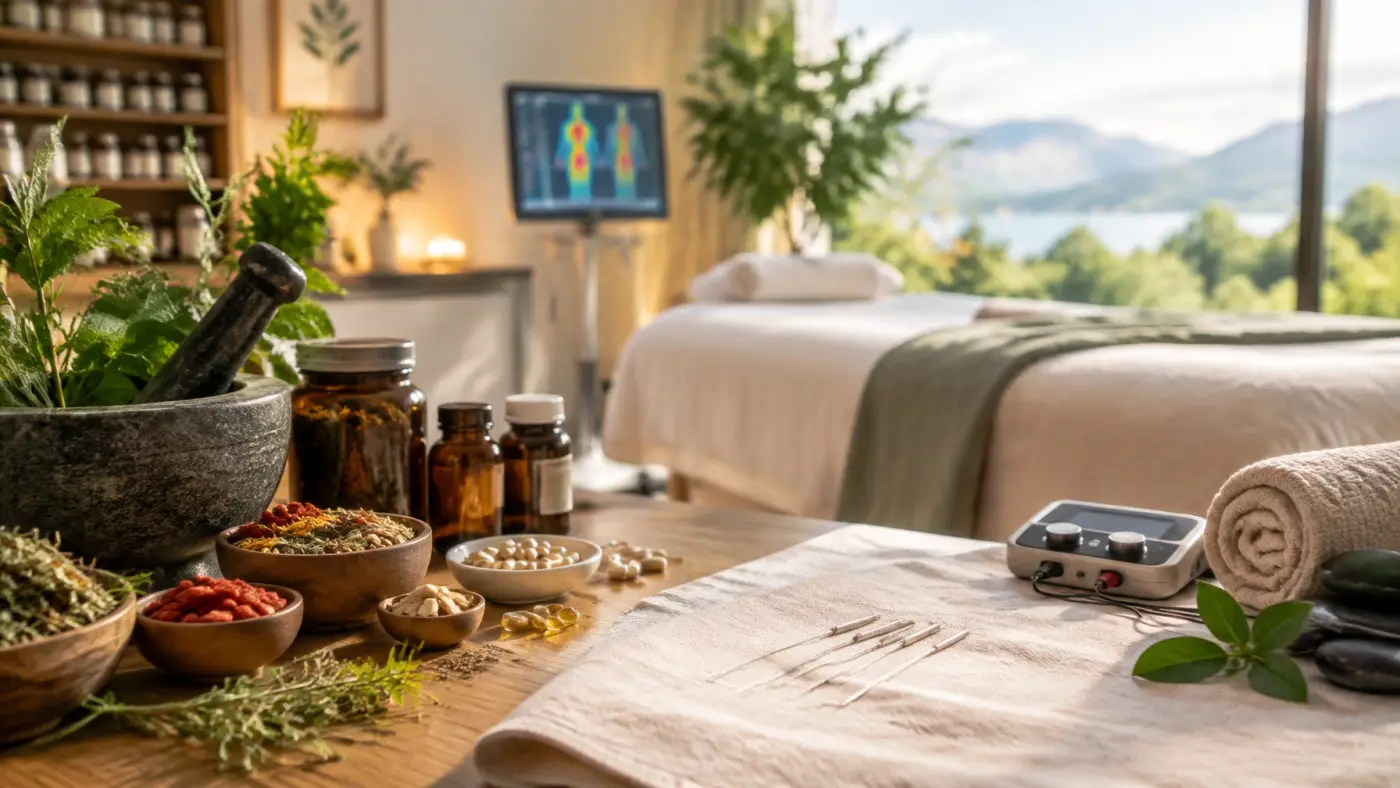 A calm, sunlit natural setting that reflects the restorative approach of Midwest Acupuncture and Pain Treatment Center
